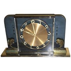 Vintage Art Deco Blue Glass Clock, 1930s