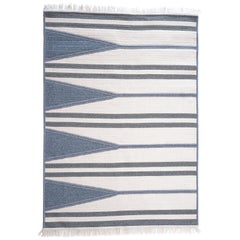 Aya Rug, Natural Woven Blue & White Wool, Custom Made in the USA