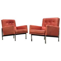 Pair of Florence Knoll Parallel Bar Lounge Chairs Museum Edition