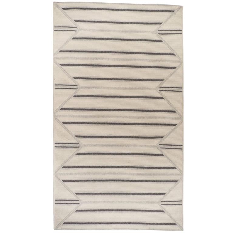 Inlay Grey and Cream Natural UnDyed Wool Geometric Stripe Rectangle
