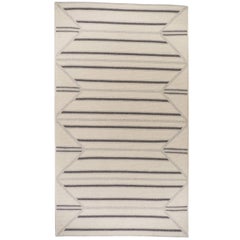 Natural Woven Wool Rug in Grey Cream, Custom Crafted in USA & Reversible, Inlay