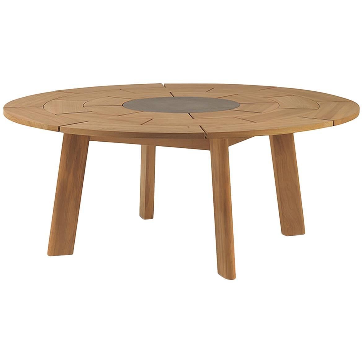Roda Brick Outdoor Round Dining Table in Teak For Sale at 1stDibs