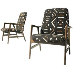 Pair of Folke Ohlsson for DUX Lounge Chairs Upholstered in African Cheese Cloth