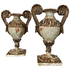 Antique Pair of Carved and Painted Italian Urns