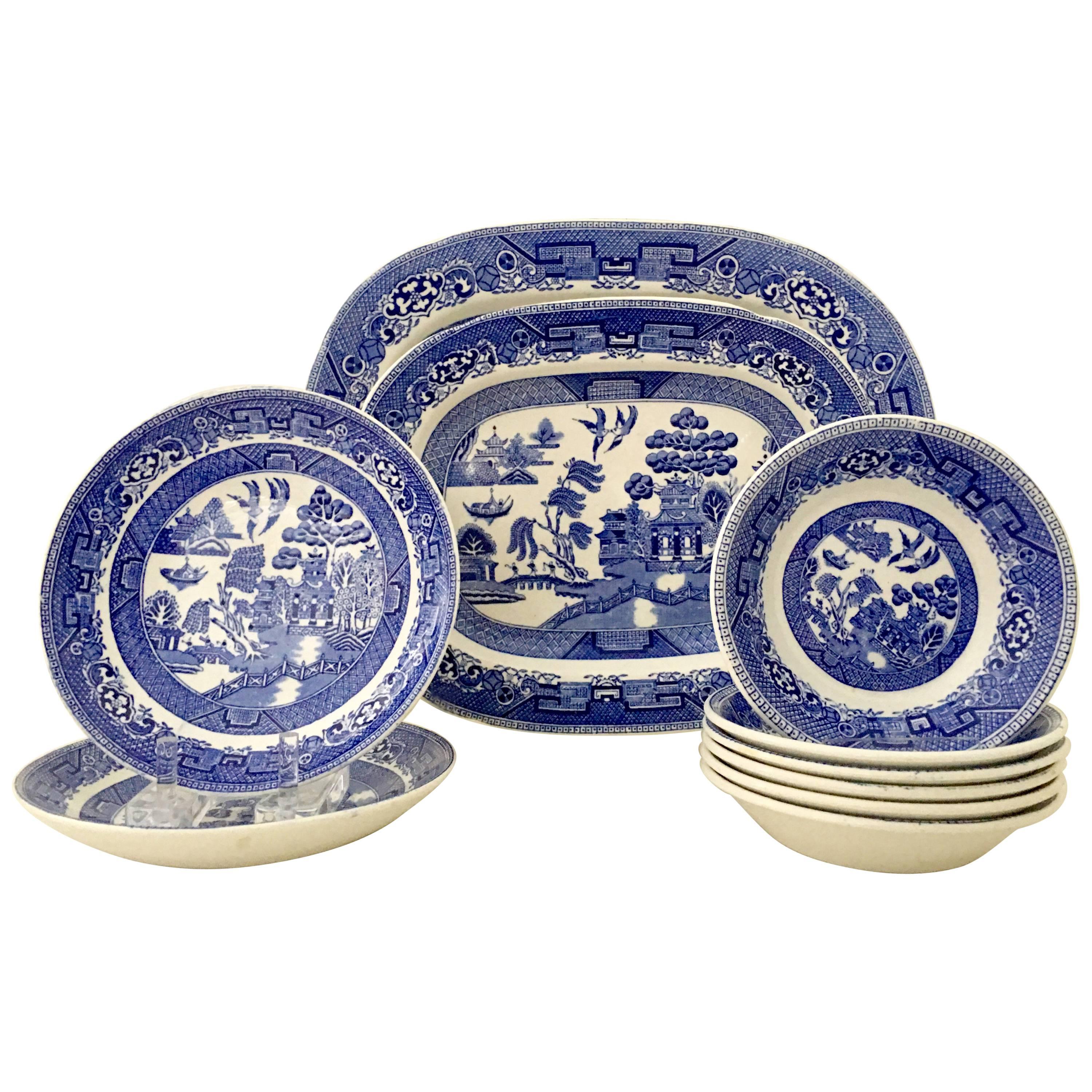 Vintage English "Blue Willow" Dinnerware Set/10 By Ridgeways
