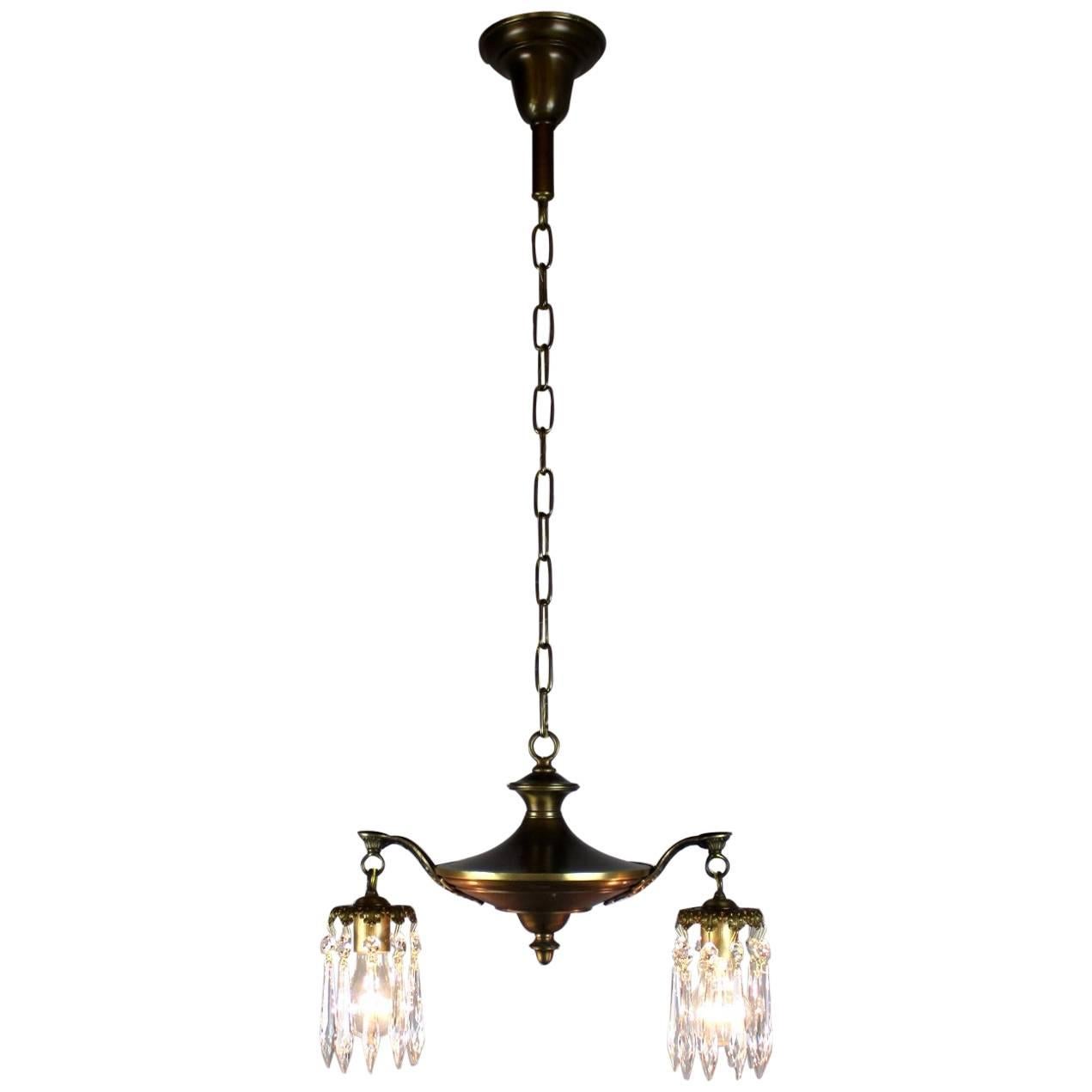Two-Light Pan Fixture with Crystal For Sale