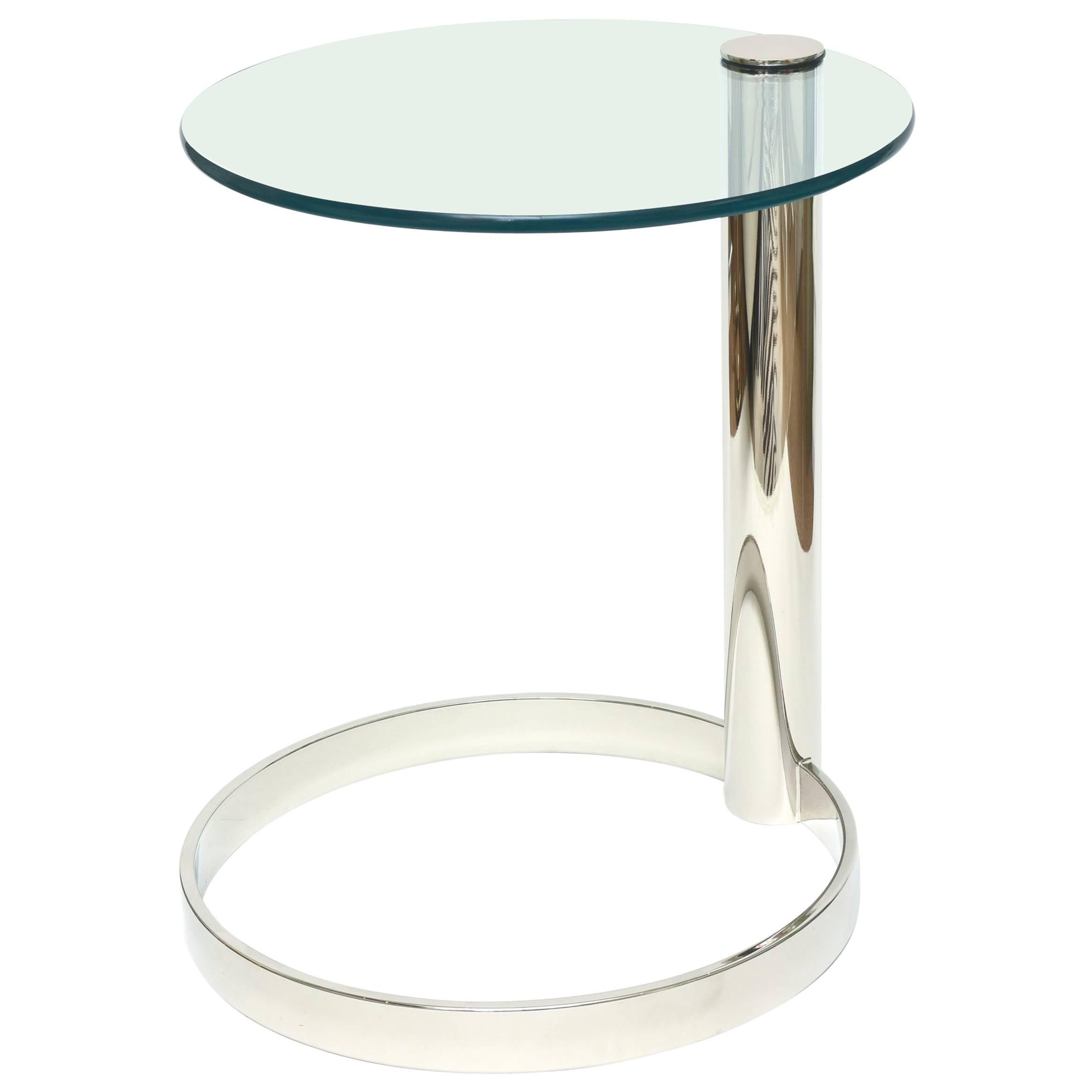 Pace Modern Nickel Silver and Glass Round Sculptural Cantilver Side Table