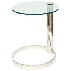 Pace Modern Nickel Silver and Glass Round Sculptural Cantilver Side Table