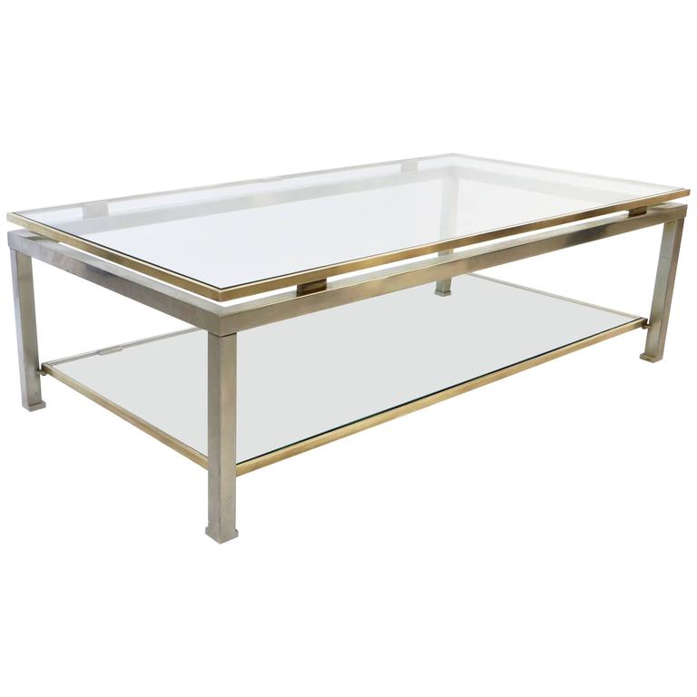 French Brass and Brushed Steel Coffee Table by Guy LeFevre for Maison