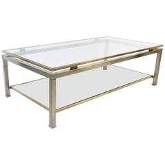 Guy LeFevre for Maison Jansen French Brass and Brushed Steel Coffee Table 