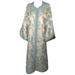 Moroccan Caftan, Turquoise and Silver Lame Kaftan Size L to XL