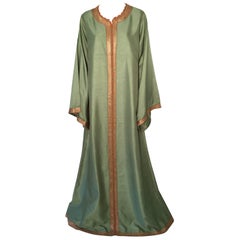 Moroccan Green and Gold Silk Caftan, Kaftan