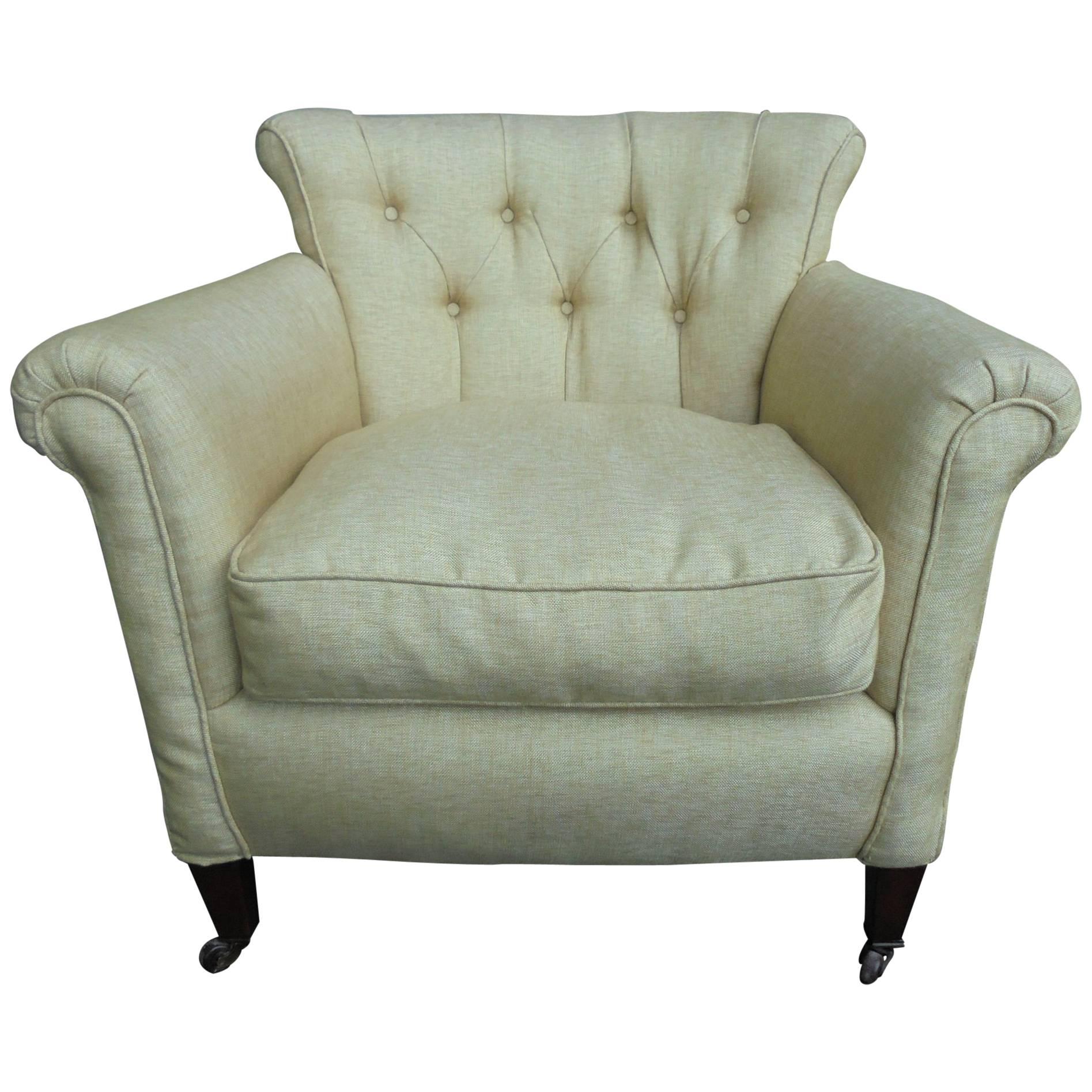 Antique English Upholstered Armchair For Sale