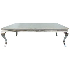 1980s Stainless Steel Cocktail Table with Lacquered Snakeskin Finish Marble Top