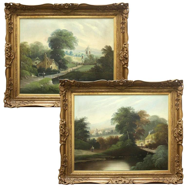 Pair of 19th Century English Landscape Paintings For Sale at 1stdibs