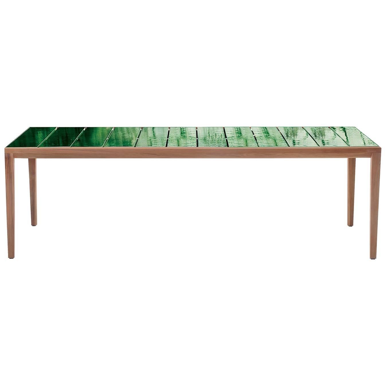 Roda Teka Outdoor 174 Dining Table in Teak with Glazed Stoneware Top For Sale