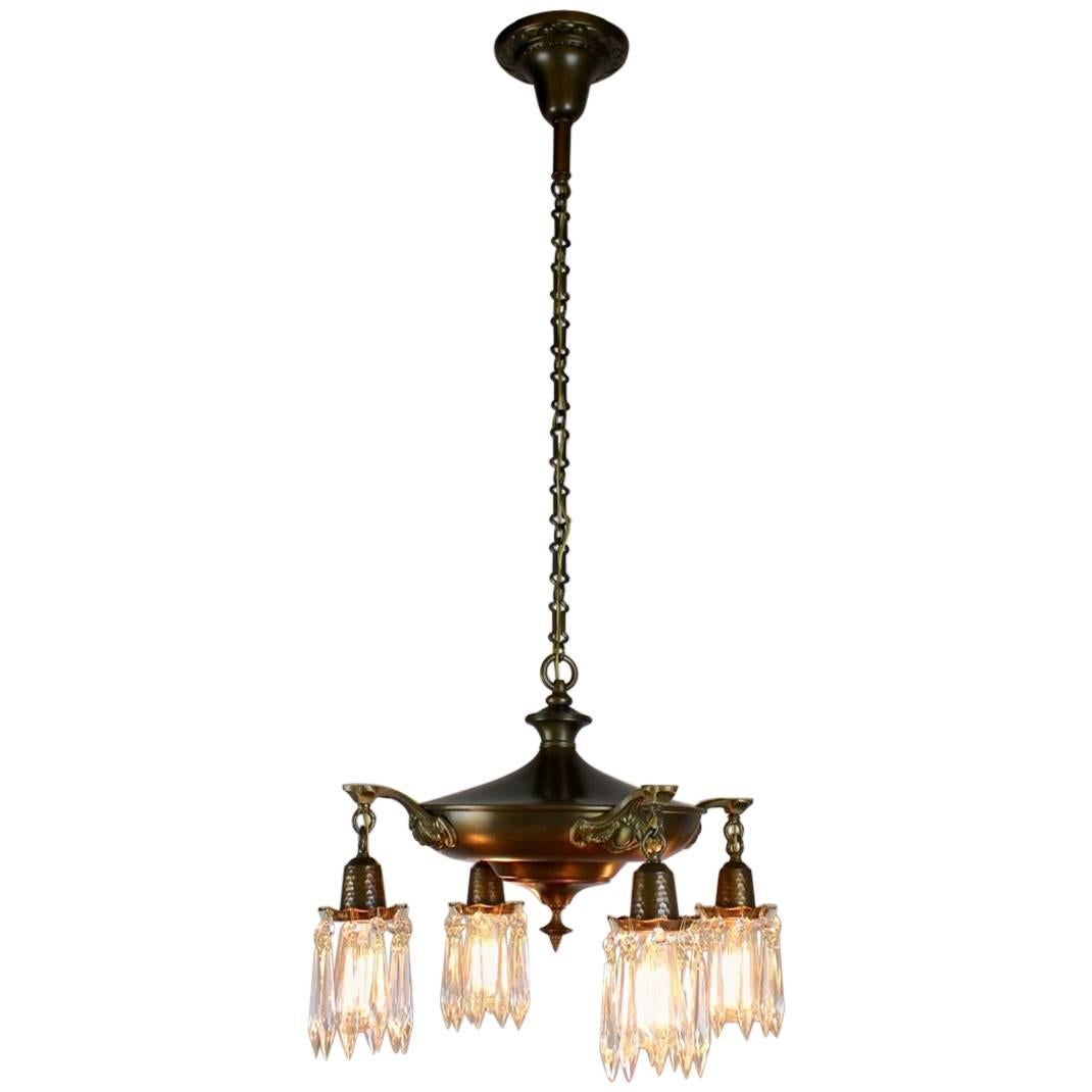 Four-Light Pan Fixture Fitted with Crystals For Sale