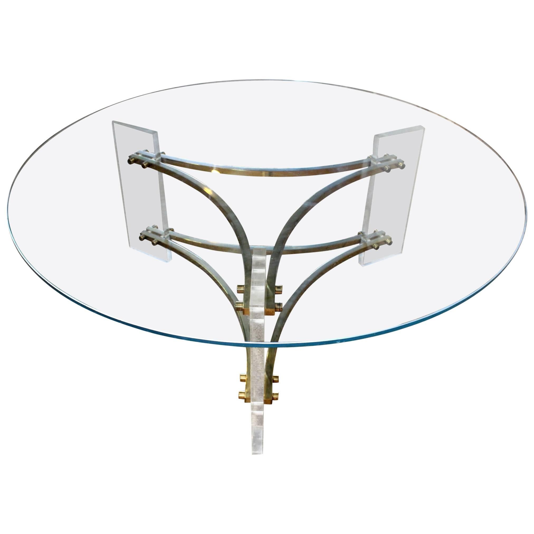 Mid-Century Brushed Brass and Acrylic Coffee Table by Charles Hollis Jones