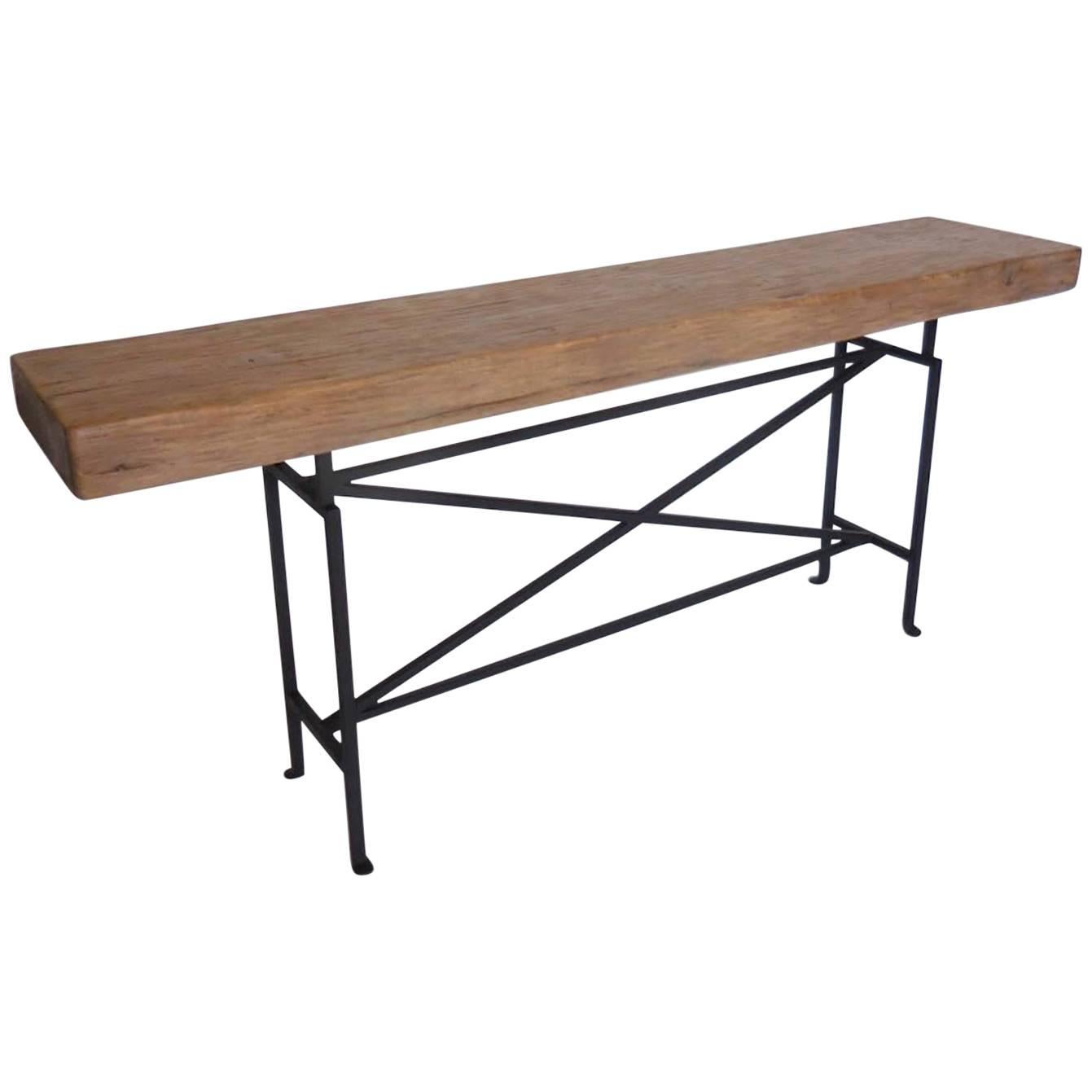 Dos Gallos Reclaimed Wood Console or Sofa Back Table with Hand Forged Iron Base