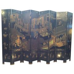 Qing Dynasty Black Lacquer Coromandel Screen