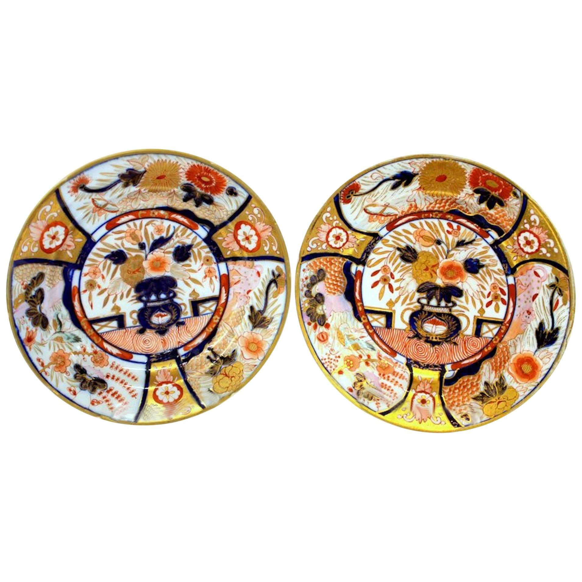 Antique English John Rose Coalport Porcelain Imari "Japan" Cabinet Plates, Pair