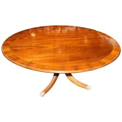 Old English Sheraton Style Inlaid Figured Solid Mahogany Circular Dining Table