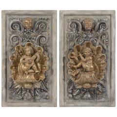 Pair of Italian Baroque Style Carved Wall Plaques 12