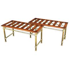 Pair of English Luggage Racks of Oak and Brass