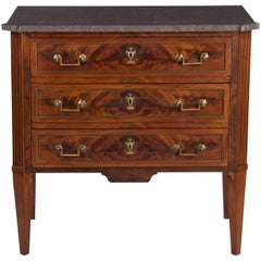 Louis XVI Style Marble-Top Burl Walnut Chest of Drawers, Early 1900s