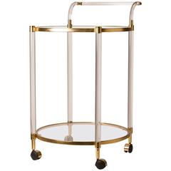 French Mid-Century Two-Tier Lucite and Brass Bar Cart