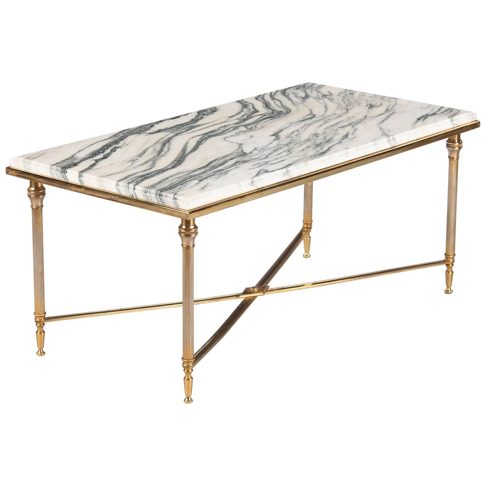 Mid-Century French Brass Coffee Table with Marble Top, 1960s