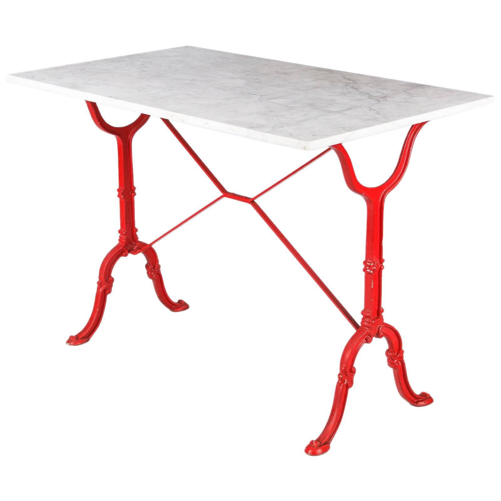 Mid-Century Marble Top Bistro Table with Red Iron Base by Godin, 1950s