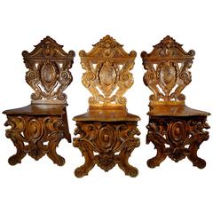 19th Century Antique Italian Hand-Carved Chairs "Sgabelli" by Valentino Besarel 5