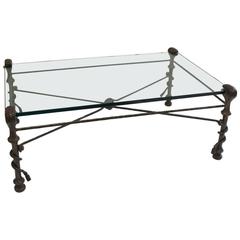 Modernist 20th Century Iron and Glass Cocktail Table in Style of Giacometti