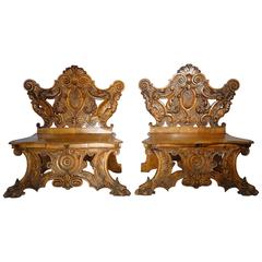 19th Century Antique Italian Hand Carved Benches by Valentino Besarel 5