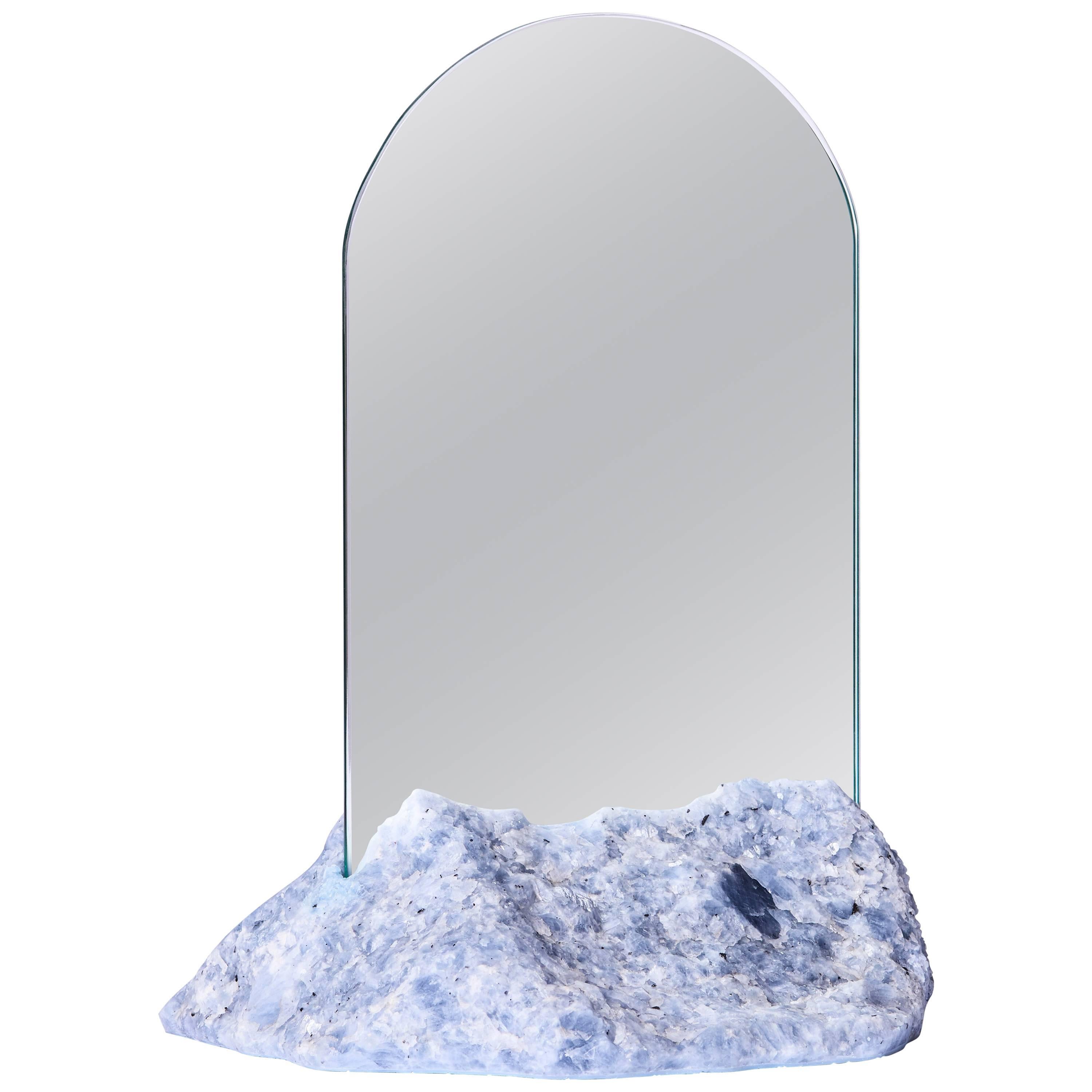 Aura Mirror by Another Human, Contemporary Crystal Vanity Mirror in Blue Calcite