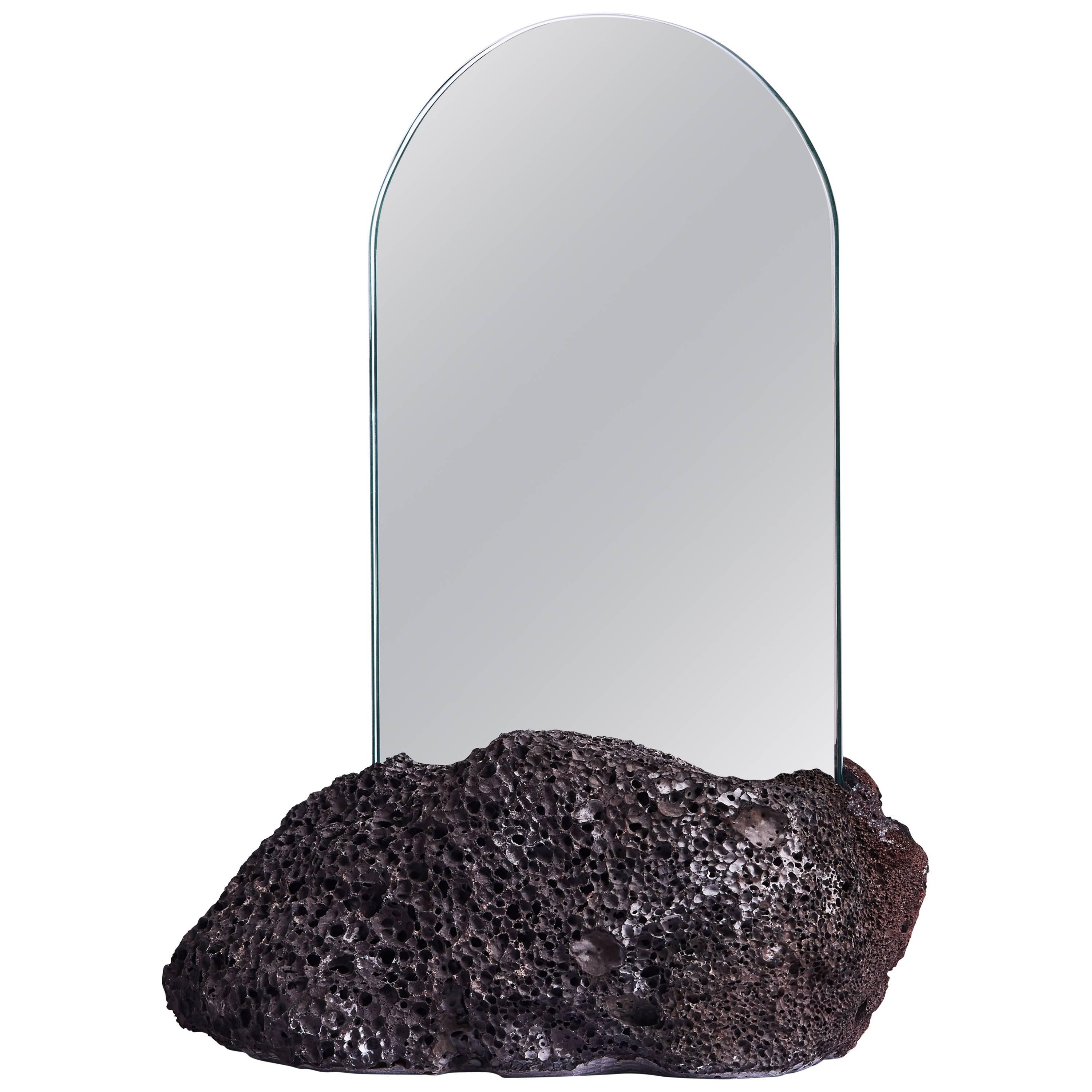Aura Mirror by Another Human, Contemporary Crystal Vanity Mirror in Basalt