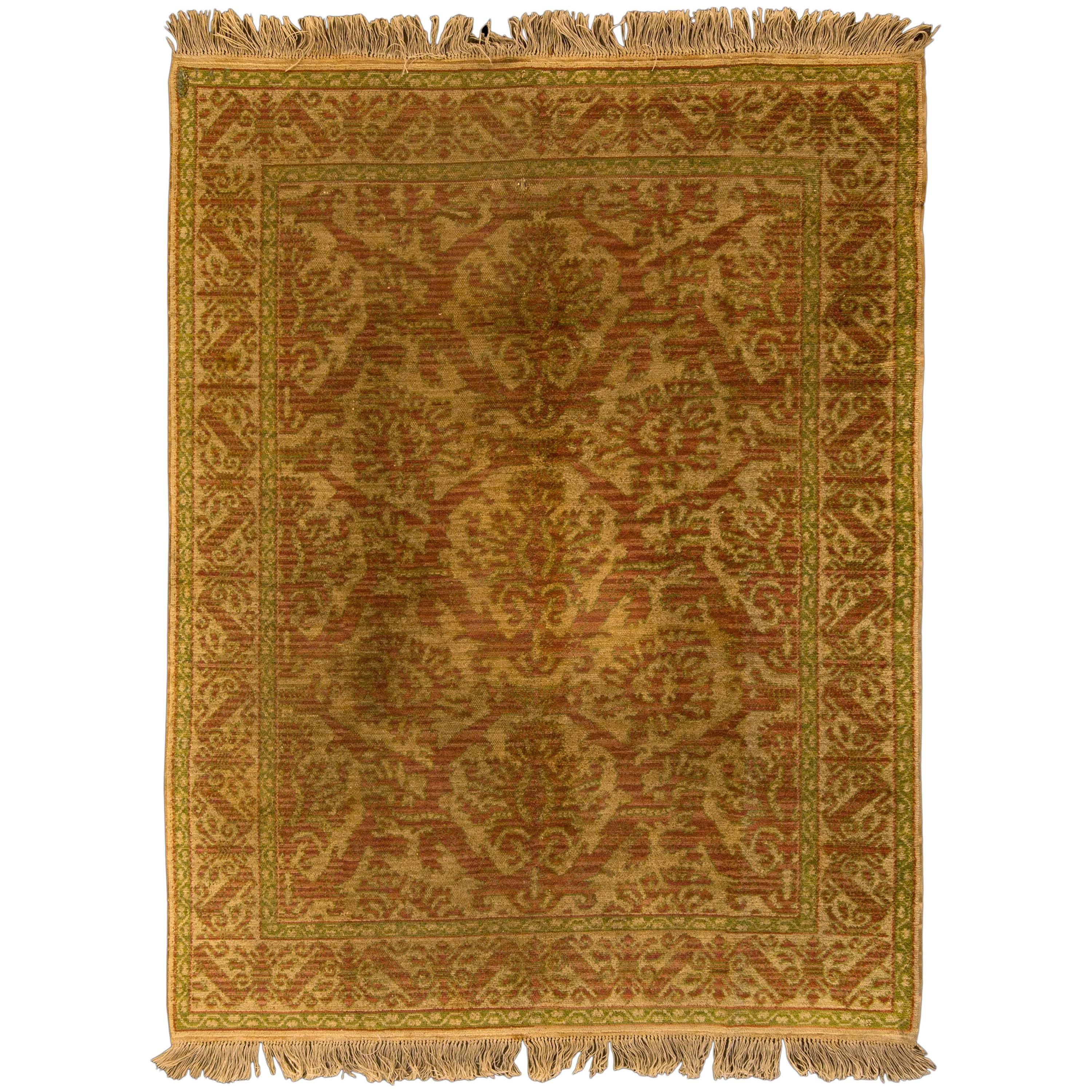 Mid 20th Century Hand-knotted Wool Spanish Cuenca Rug For Sale
