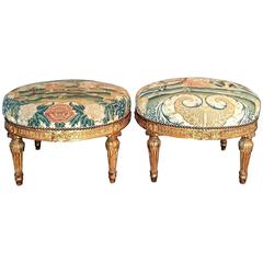 Pair of French Louis XVI Style Giltwood Stool with Regence Needlepoint Covers