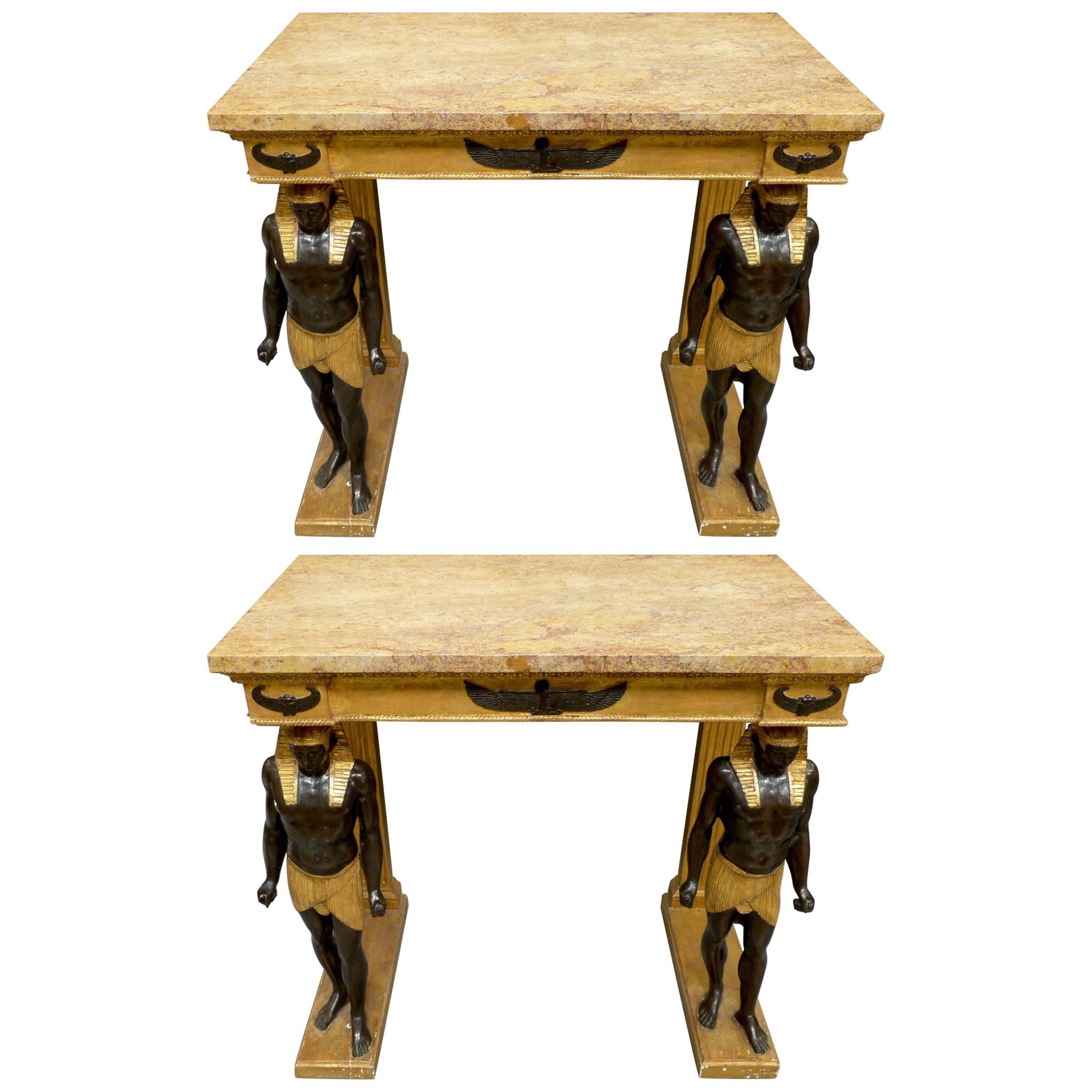 Pair of Late 19th Century French Giltwood Console Tables For Sale