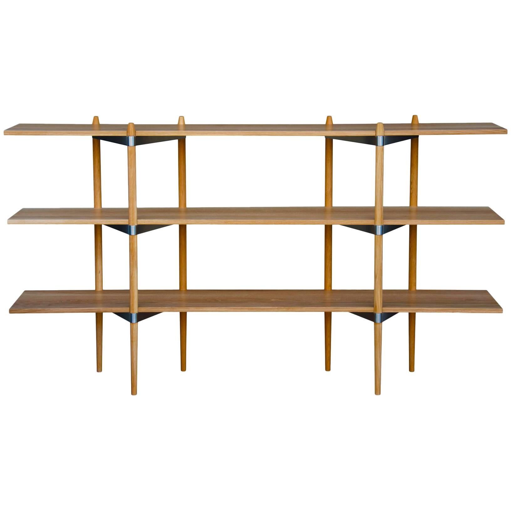 Casey Lurie Modern Low "Primo" Shelving System in White Oak with Stainless Steel