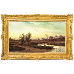 Antique Oil Painting "A Fisherman at Dusk " John Horace Hooper, circa 1890