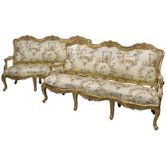 Pair of Louis XV Style Carved Giltwood Canapes, French, circa 1910