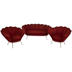 Scalloped Sofa and Seat Ensemble, Italy, 1950s