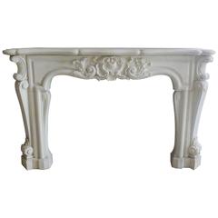 Vintage Large Louis XV-Style Fireplace Hand-Carved in a Natural Hard White Limestone