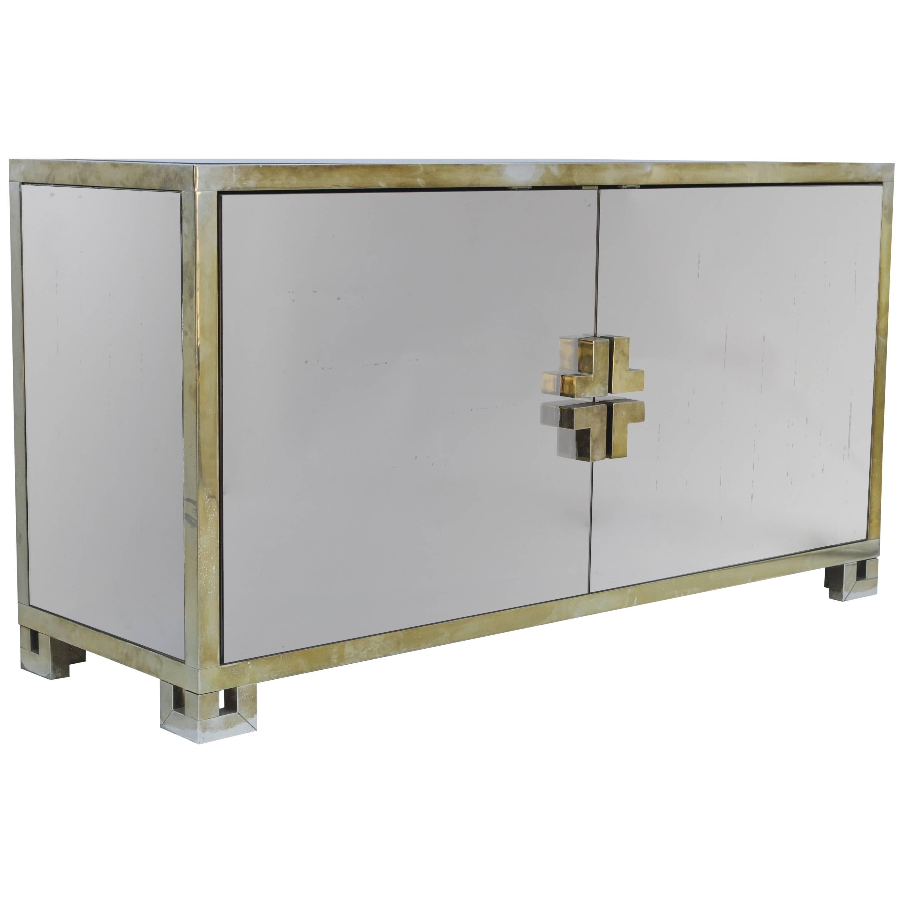 Smoked Mirror and Gilt Brass Sideboard Attributed to David Hicks, 1960s