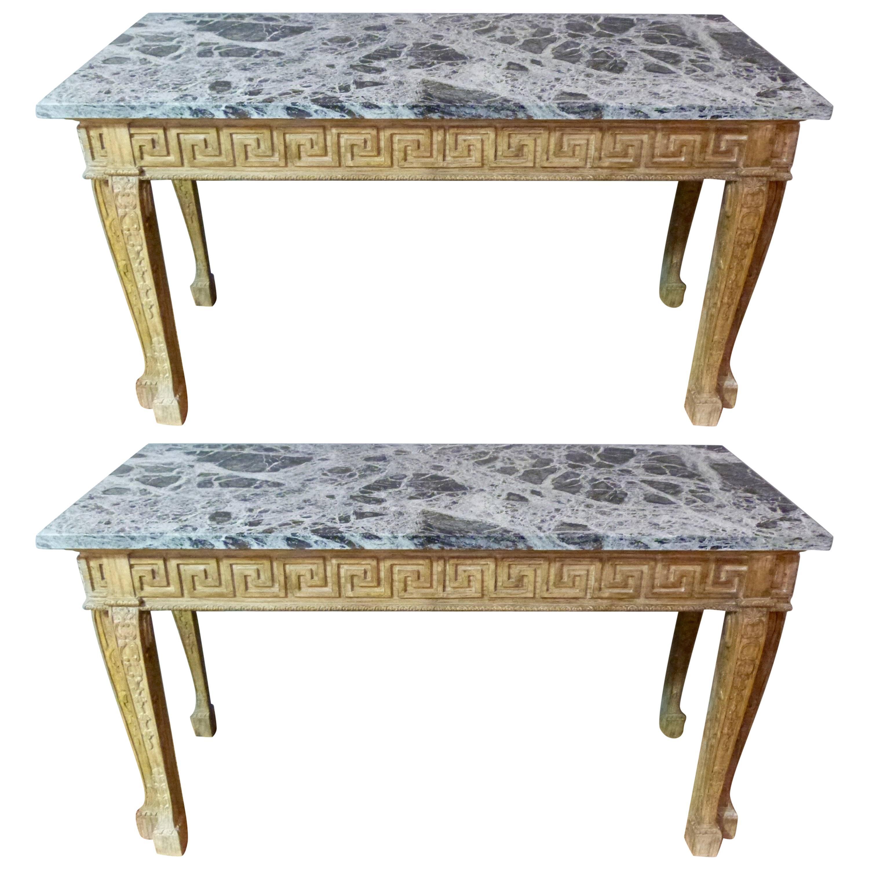 Pair of Carved William Kent Style Console Tables For Sale