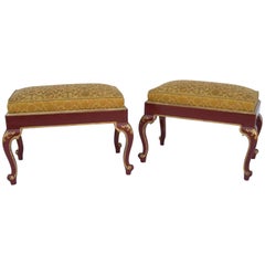 Pair of Louis XV Style Red Lacquer Stools, 1950 Period