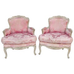 Pair of Louis XV Style Cream Lacquer Bergères 1