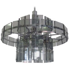 Italian Midcentury Smoked Glass Chandelier, Max Ingrand, Fontana Arte Style